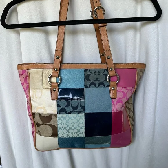 Vintage Coach Patchwork Leather Tote Bag - Multicolor - Picture 1 of 7